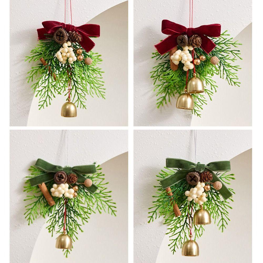 Fabric Red Velvet Bow Pendant Plastic Bell Christmas bell decoration Pine Cone Hanging Tree Hanging Ornament