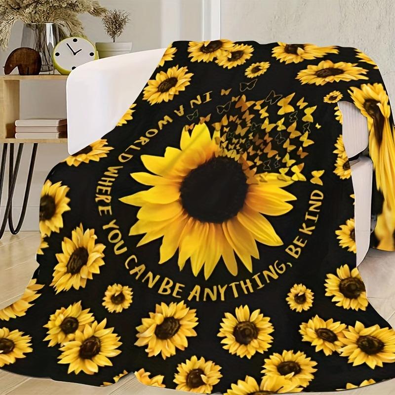 Creative Sunflower Theme digital-printed polyester Bedroom velvet flannel cover blanket Fleece soft sofa cover blankets for beds
