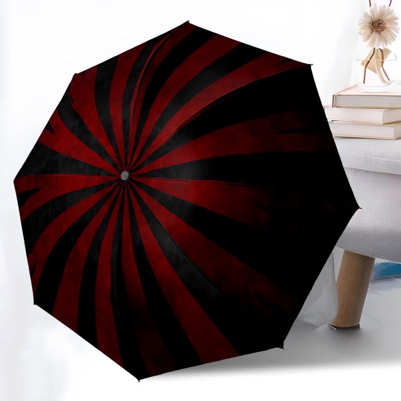 1pc Red Black Stripes Color Wheel Automatic Folding Umbrella Compact Lightweight Travel Umbrella with 8-Rib Sturdy Frame, Windproof & Self017