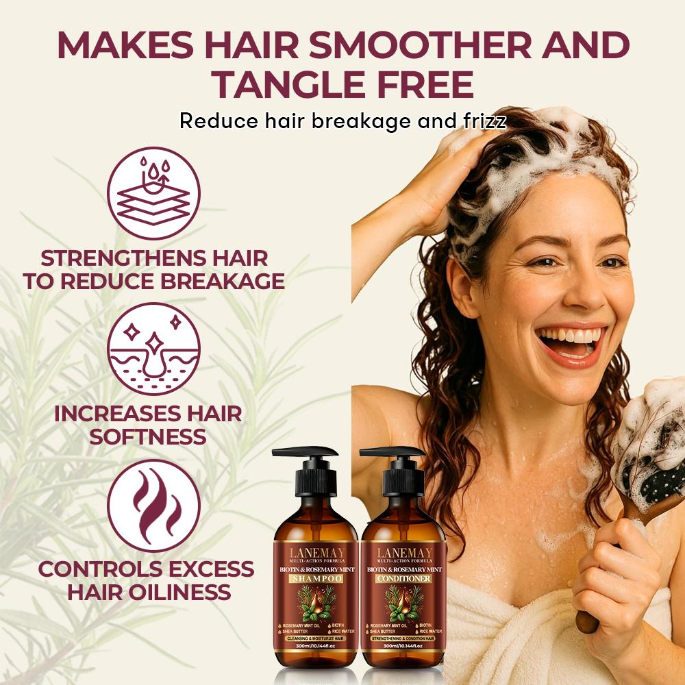 Biotin & Rosemary Mint Shampoo/Conditioner-Gently Cleanses, Nourishes And Purifies Hair & Scalp-Reduce Hair Breakage-300ml+300ml