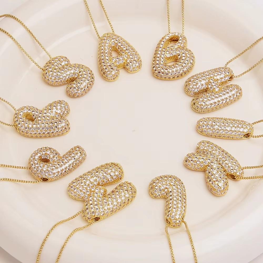 Hip Hop Gold Plated CZ Zircon Initial Letter Stud Earrings for Women Balloon Bubble Fat Alphabet Ear Studs Punk Jewelry