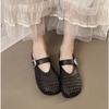 Mary Jane Shoes New Retro Shallow Mouth One Word Versatile Flat Bottom Soft Sole Single Shoes Gentle Women's Sandals