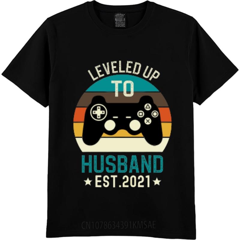 Vintage Short Sleeve Shirt Breathable Women Oneck t shirt Vintage Leveled Up To Husband Est 2021 Everyday Teenagers Tee shirt