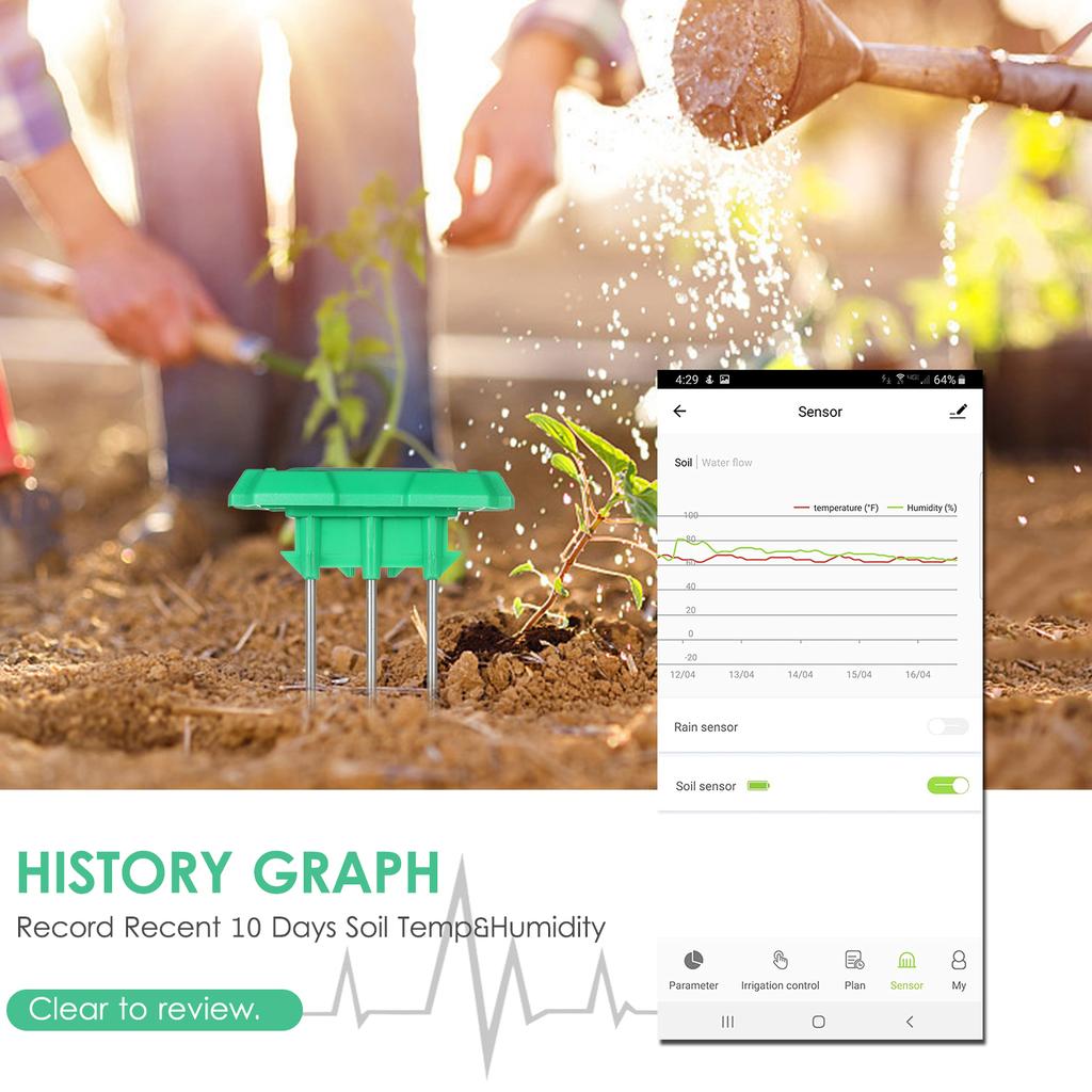 BT App Control Soil Temperature Moisture Sensor Meter Irrigation Soil Thermometer Humidity Sensor