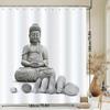 Zen Buddha Shower Curtain Stone Statue In Lotus Pose, Meditative Serenity With Zen Stones, 12 Hooks, 70.87×70.87 Inch, Polyester