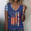 Women’s V Neck Lightweight Short Sleeve Top with Distressed Flag and 250 Years Print for Spring Summer Casual Wear