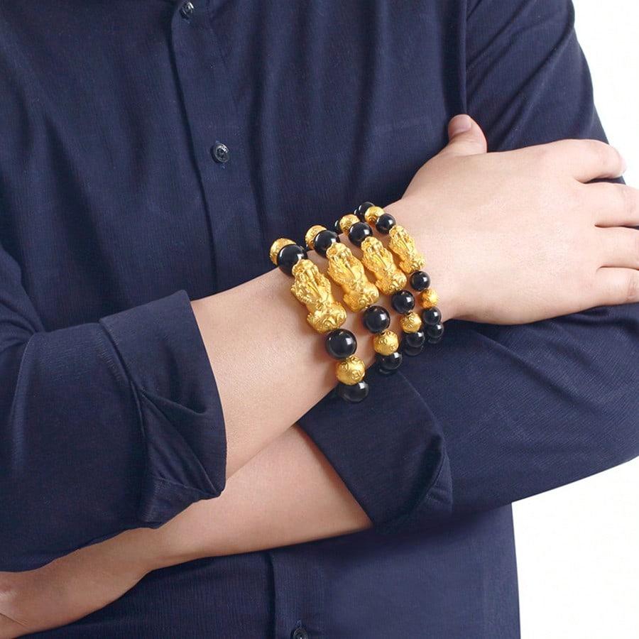 Pixiu Bead Men and Women Sand Gold Handmade Wealth Attracting Imitation Obsidian Jewelry High-end Vietnam Bracelet  Jewelry