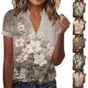 Damen Top Lockeres Beiläufiges V-Ausschnitt Spitzenärmel T-Shirt Kurzarm Blumendruck Oberteil