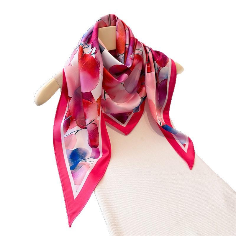 Colorful Leaf Triangle Scarf Simulation Silk Printing Sunscreen Shawl Waist Scarf Silk Scarf Scarf Headscarf Women