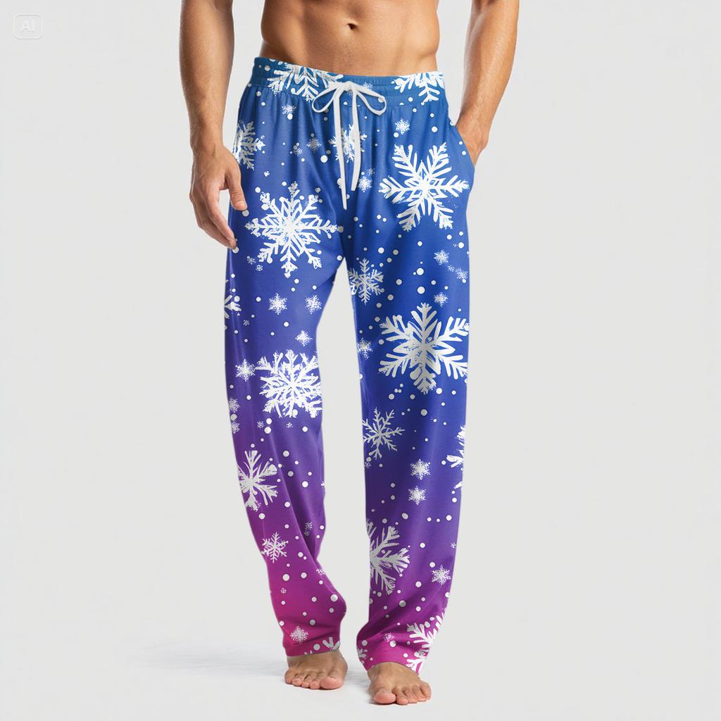 Men's Knitted Fashion Print Pocket Casual Pants Pajama Pants