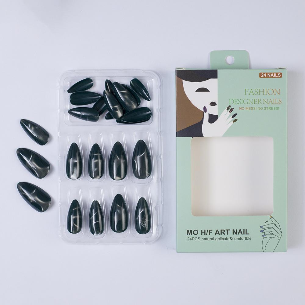 24 Wearable Nails, Medium Long Almond Nails, Black Cat-eye Manicure Nails, Wearable Fake Nails