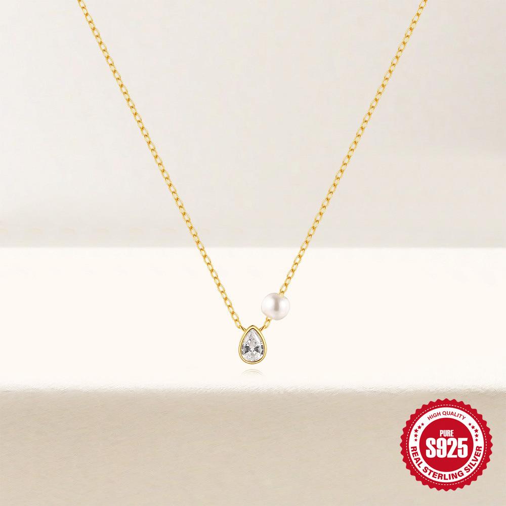 S925 Sterling Silver Ins Wind Classic Water Drop Diamond Pearl Elegant Atmospheric Versatile Clavicle Necklace
