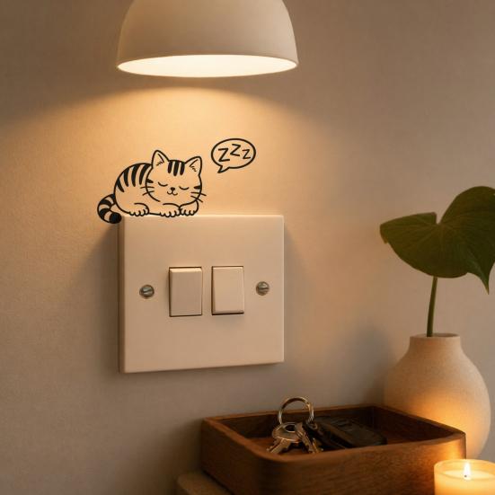 Yangyizhi Lichtschalterplatten-Aufkleber, Cartoon Schläfriges Kätzchen Aufkleber, Niedliche Wandaufkleber für Schalter, Steckdosen, Schlafzimmer, Wohnzimmer