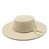 Popular Gold Chain Pearl Fringed Ribbon Flat Top Top Hat Spring and Autumn European, American and British Couple Top Hat