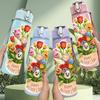 1PC Flower Bouquet Happy Mom Print 750ml Color Plastic Sports Water Bottle Leakproof Flip Straw Lid Suitable for Sports Office Home Use
