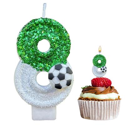 Football Children's Birthday Candles Number 0-9 Green Sparkles Birthday Creative Soccer Candle for Boy Party Cake Top Decoration