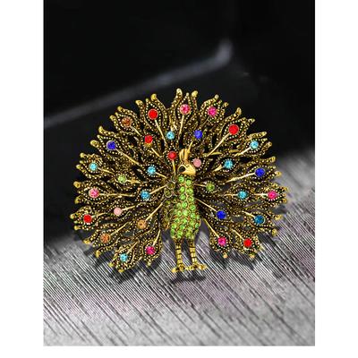 Color Crystal Peacock Shape Exquisite Retro Accessory Brooch