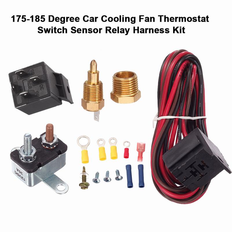175-185 Degree Car Cooling Fan Thermostat Switch Sensor Relay Harness Kit