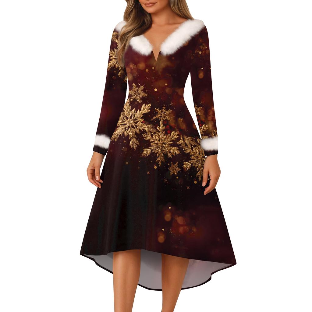 Vánoční večírek Šaty s potiskem pro ženy Vintage vánoční midi šaty Ležérní šaty Koktejlové šaty Party Slavnostní šaty