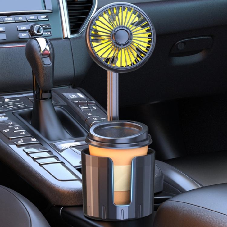 USB Car Fan with Light Adjust Speed 360 Degree Rotating Perfect for Camping Traveling Cup Holder