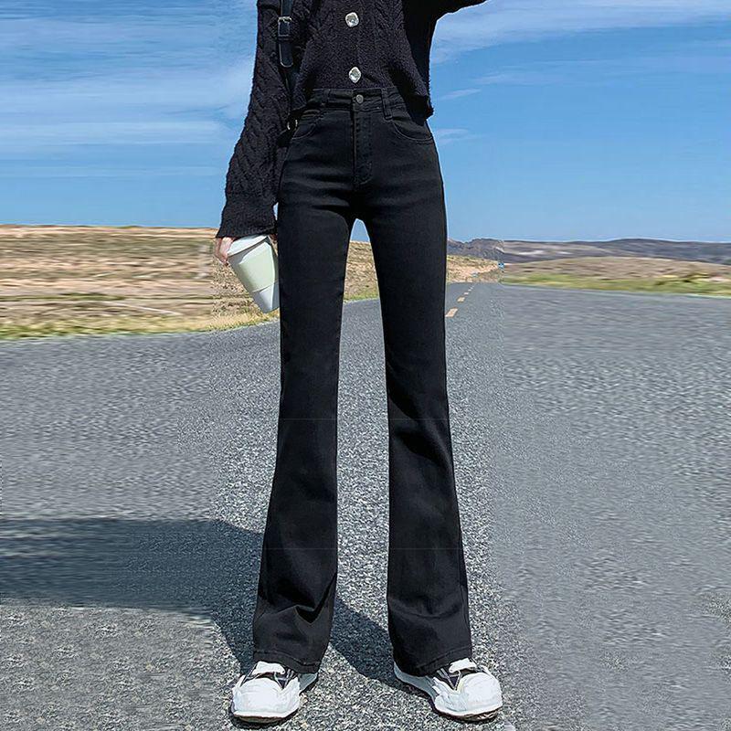 

Women s 2025 Autumn/Winter High-Waisted Velvet Micro-Flare Jeans, Slimming and Flattering, Petite, Elastic, Straight Leg, Floor-Length XL