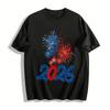 2026 Fourth of July Firework Print Casual Short Sleeve Top Pure Cotton T-shirt