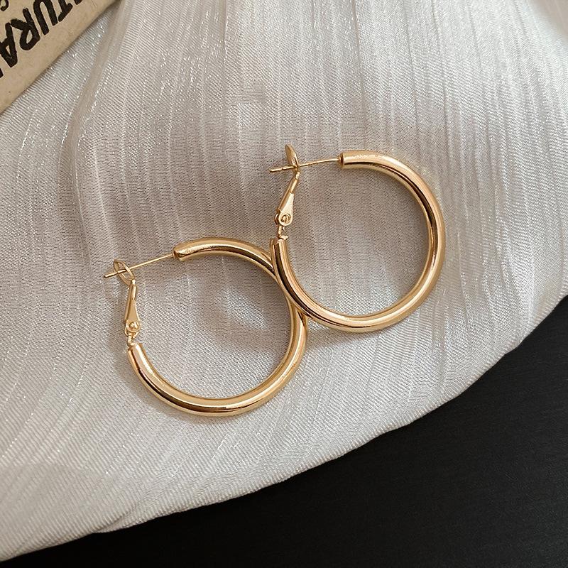 Silver Needle Round Earrings European and American Simple Fashion Cold Wind Earrings Personality Temperament Earrings Light Luxury High Sense