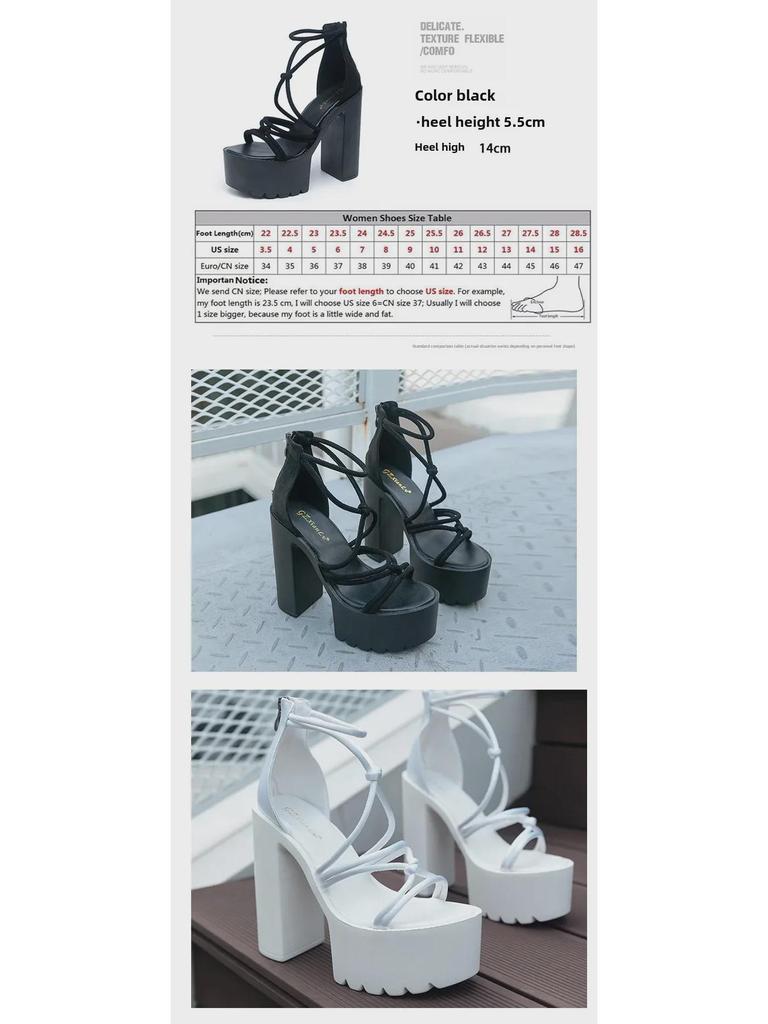 14CM Thick Heel Ultra-High Cross-Toe Open-Toe Sandals, Sizes 34-43, Sexy Height-Enhancing Style