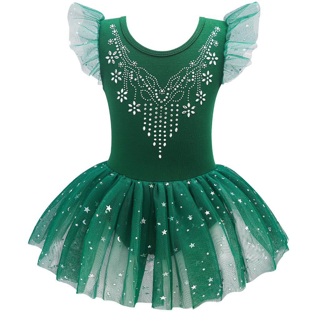 Girls Dance Leotards for Ballet Dress Shiny Tutu Skirted Leotard Gymnastics Bodysuit Ballet Wear Stage Performance Costume