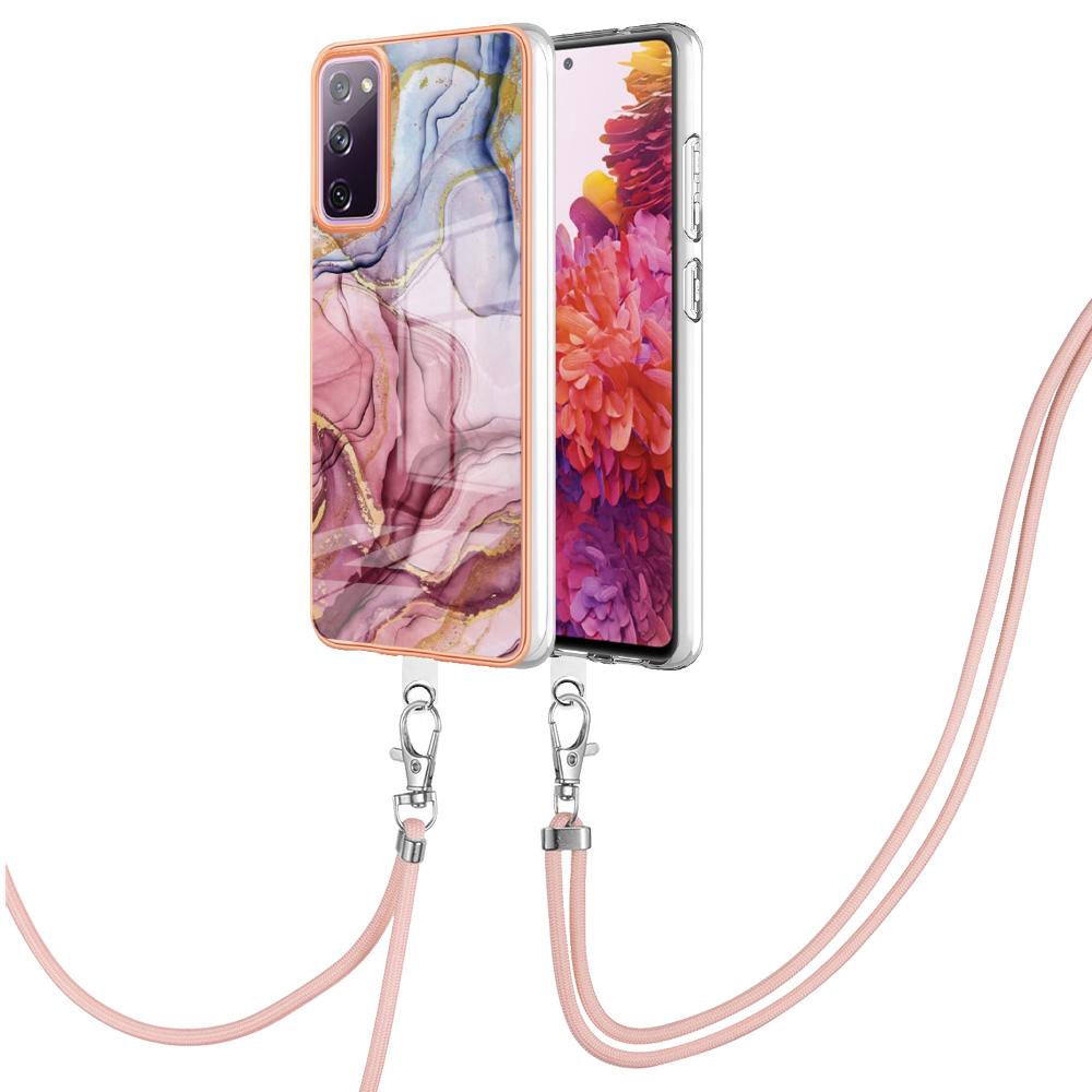 

For Samsung Galaxy S20 FE/FE 5G/FE 2022/S20 Lite IMD Case YB IMD Series-18 Style E Electroplating Marble Pattern 2.0mm TPU Phone Cover with Lanyard Rose Gold