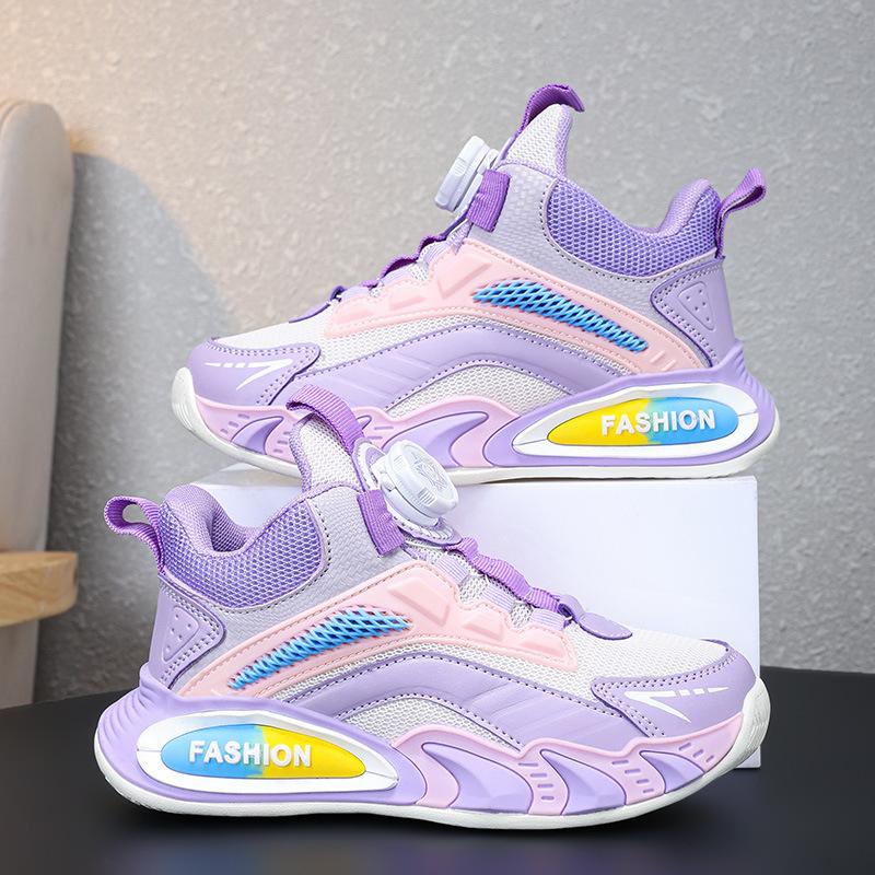 Boys' shoes spring and autumn double mesh breathable sports shoes leather surface waterproof medium and older children's girls fashion casual shoes r