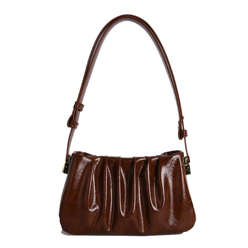 French niche texture underarm commuter bag women's 2025 new simple retro small square bag pleated shoulder messenger bag