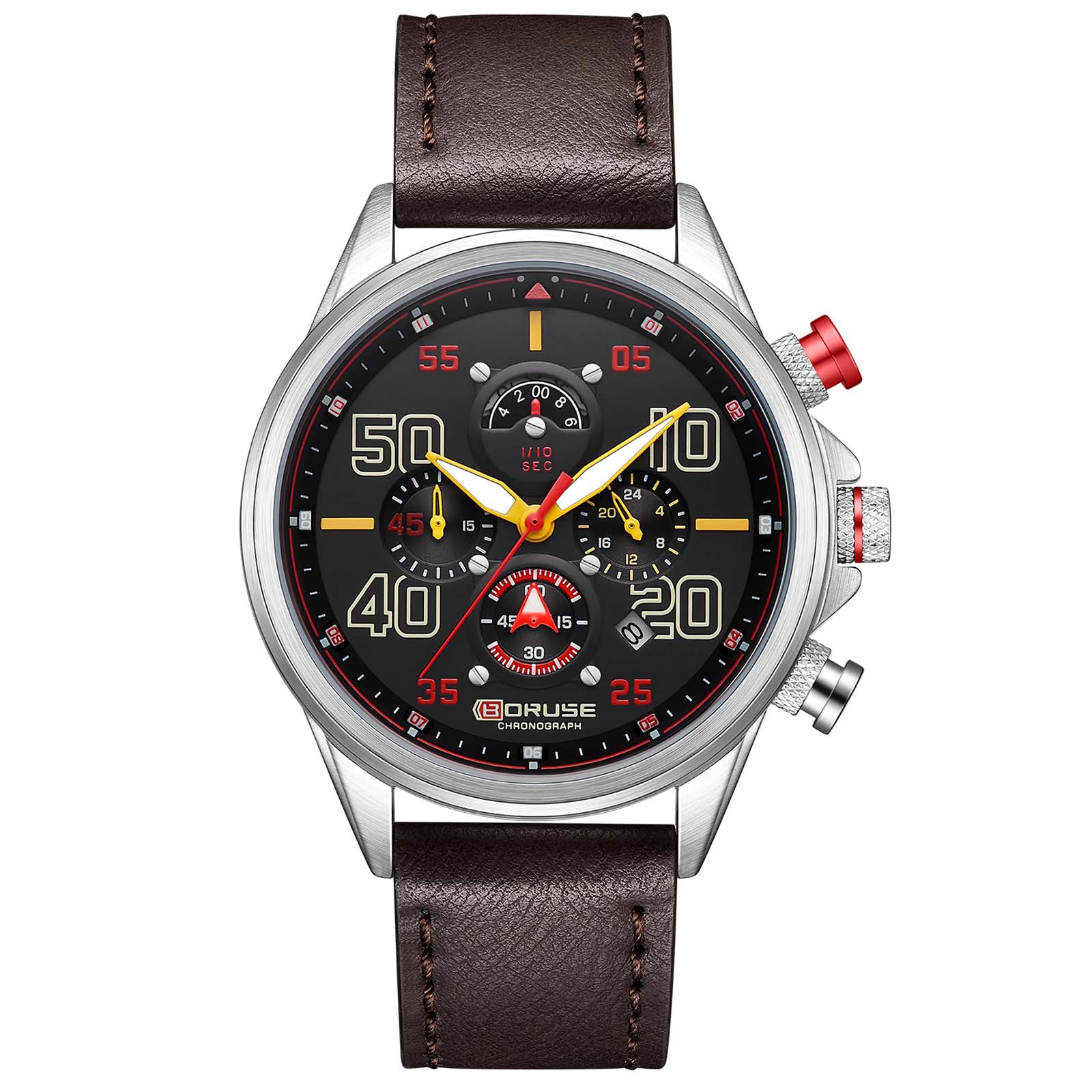 

BORUSE Классические повседневные часы Мужские часы Pointer Quartz Мужские часы Классические повседневные часы Кожаный ремешок часы для мужчин серебряный