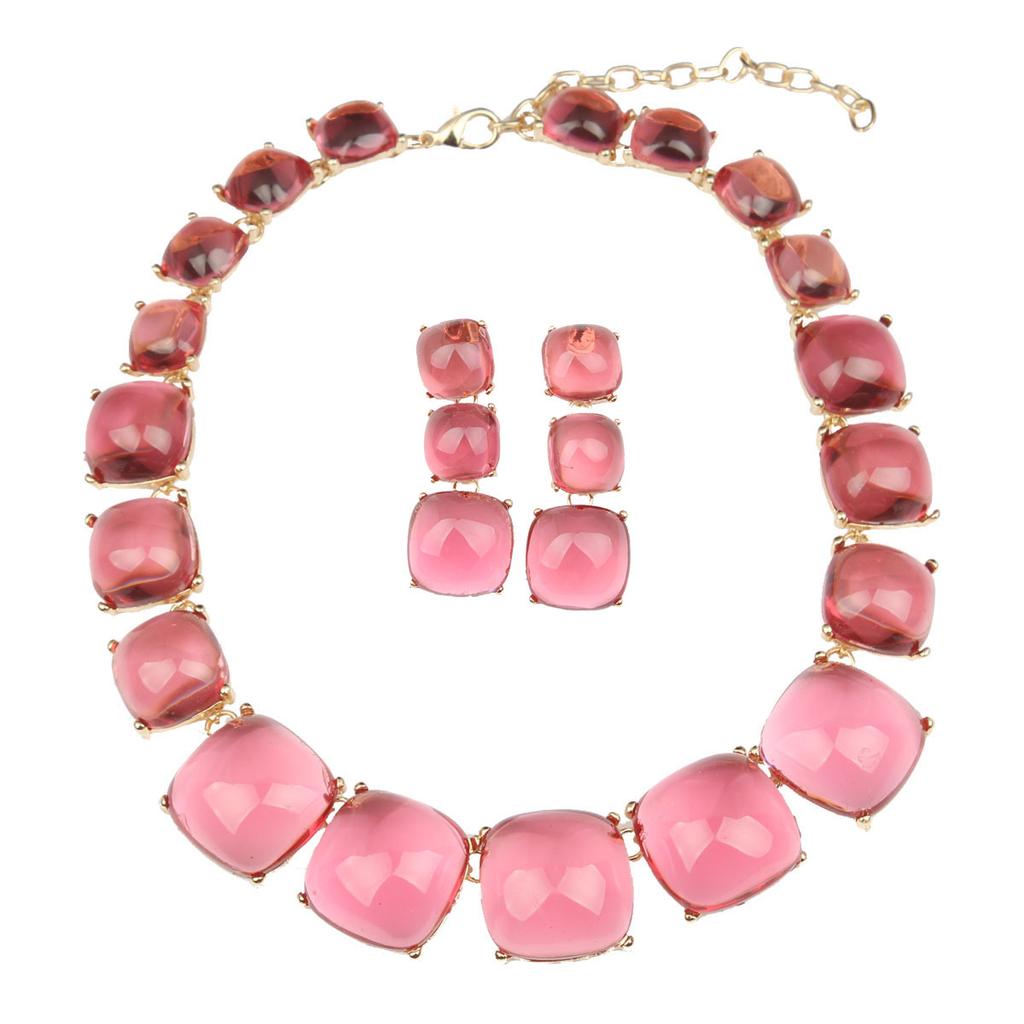 2026 Bohemian Geometric Necklace Earrings Set Fashion Color Matching Jelly Neck Chain Women's Accessories
