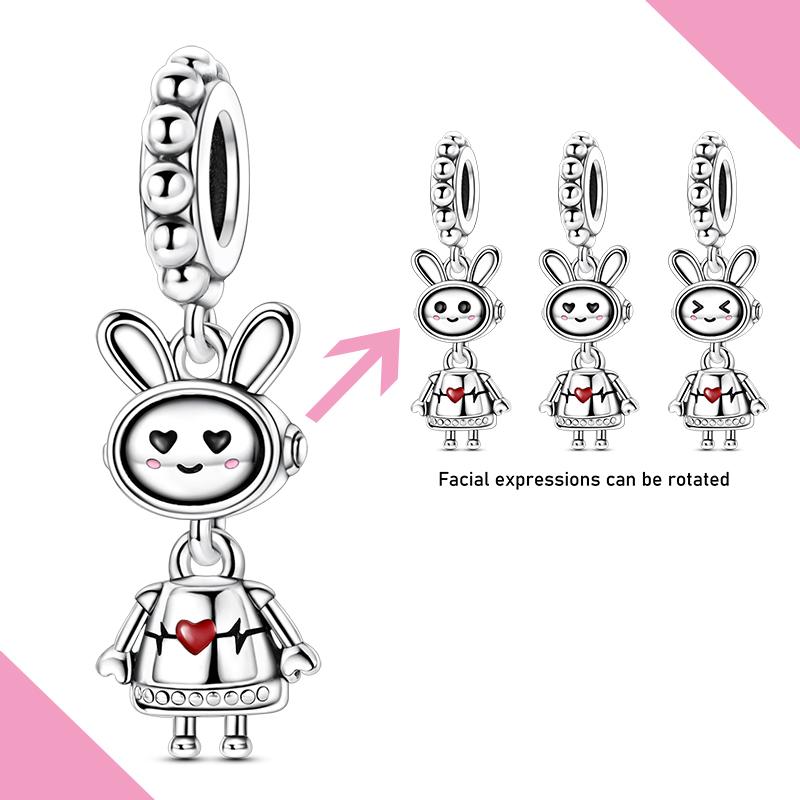New Charm Rabbit Robot Three Facial Expressions Original Pendant Fit Bracelet Diy For Woman Jewelry
