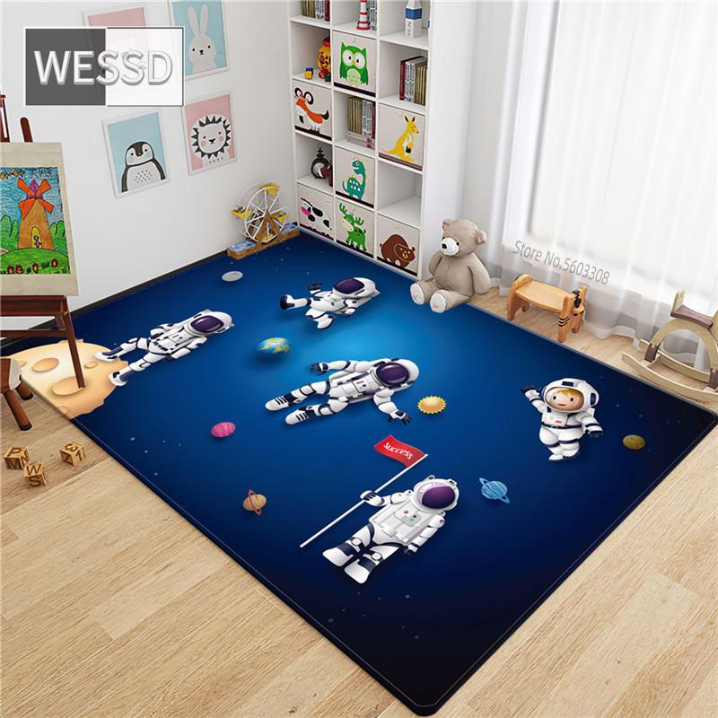 Desen animat Rachetă Astronaut Covor 3D Spațiu Flanel Burete Covor de podea Covor de cameră pentru adolescenți Covor drăguț Covor de noptieră