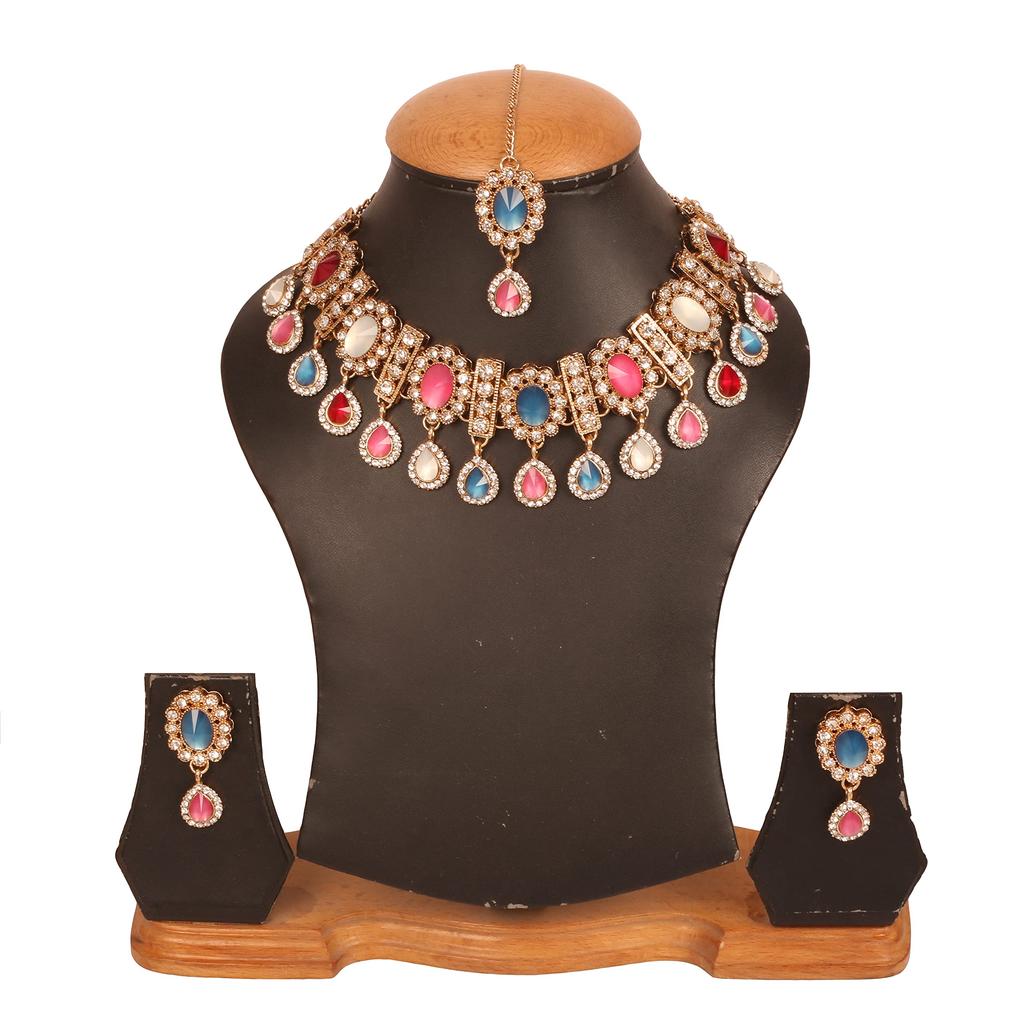 Sunsoul by Touchstone Indian Bollywood Traditional Handcrafted Hanging Designer Jewelry Necklace Set in Gold Tone for Women. Metal, No Gemstones