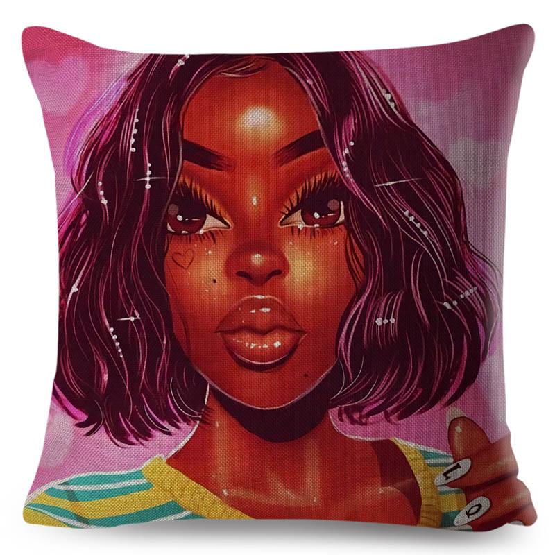 

Beautiful Black Women Africa Girl Pillow Case Polyester Decor Colorful Cartoon Cushion Cover for Sofa Car Home Pillowcase 45x45 45x45cm18x18Inch