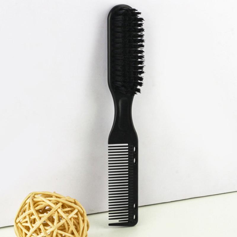Double-Sided Comb Brush Black Small Beard Styling Brush Professional Shave Beard Brush Barber Vintage Oil Head Shape Carving Cleaning Brush