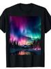 100% Cotton Alaska Landscape Aurora Borealis Northern Lights Vacay Merch T-Shirt