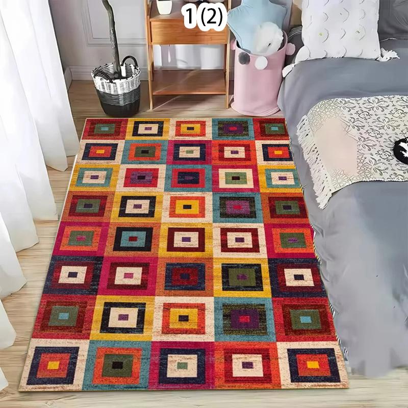 Colorful Geometric Square Area Rug Non-Slip Washable Floor Mat with Vibrant Block Pattern Boho Abstract Carpet for Living Room