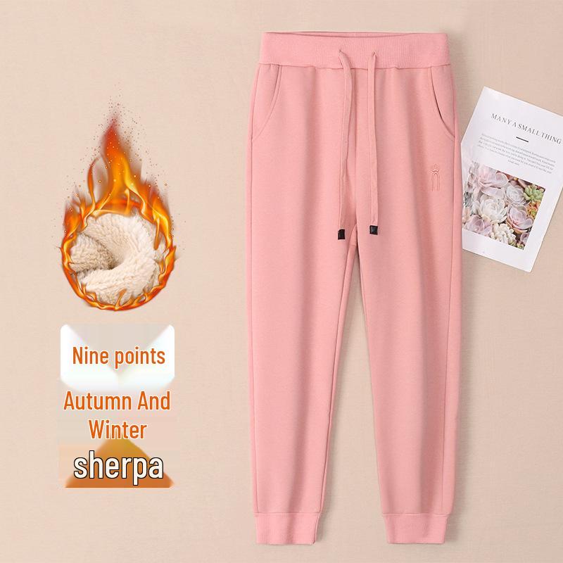 GAGN Damen Dunkelblaue Fleece-Sweathose: Dick, Warm, Lockerer Laternen-Schnitt, Hohe Taille, Schlankmachend, Sportliche Hose mit Bündchen