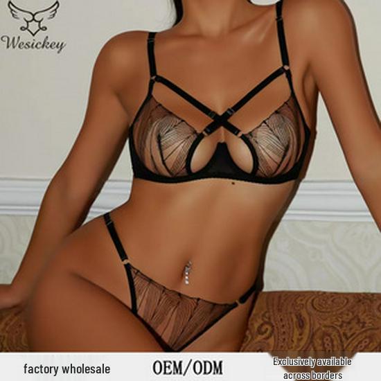 Europäischer & Amerikanischer Sexy Spitzen-Übergrößen-Französischer Jacquard-Stickerei-Dessous-Set - Große Brust Minimierend & Anti-Erschlaffung