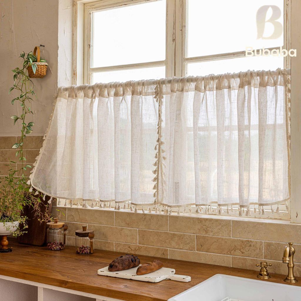 Bu Baba American-Style Bamboo Linen Tassel Curtain for Bedroom, Living Room, and Kitchen