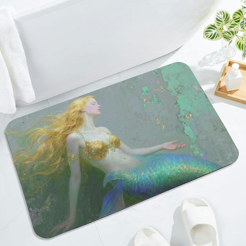 1pc Non-slip Bath Mat Crystal Velvet Carpet with Mermaid Home Living Room Bedroom Decoration Big Size 80x120cm