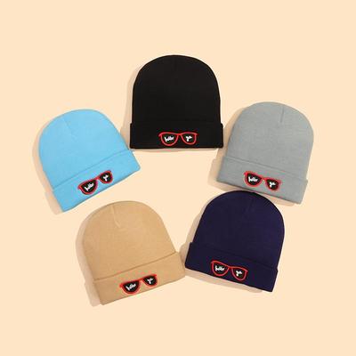 Trendige Koreanische Strickmütze mit Stickerei für Kinder - Niedlich, Warm, Unisex Herbst/Winter Wollmütze