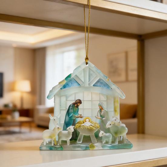 Nativity Ornament for Christmas Tree Acrylic Christian Nativity Scene Hanging Decoration Religious Suncatcher for Home Window Decor