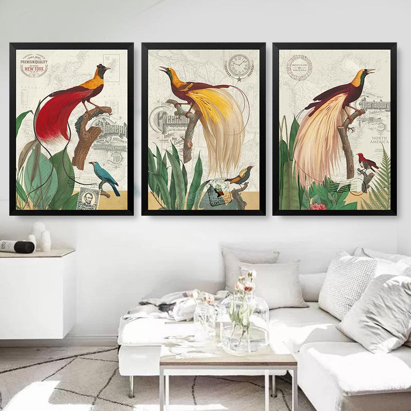 Pastoral Zoo Park Birds On Tree Animal Canvas Painting American Style Home Decor Wall Picture For Bedroom Background