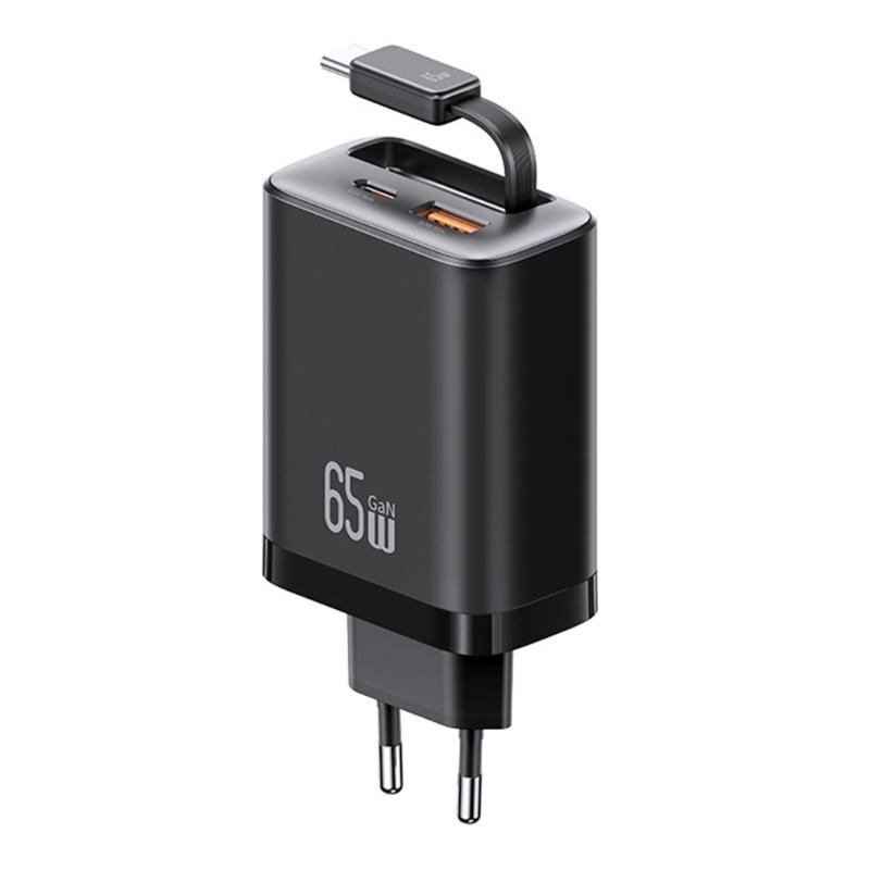65W Chargers Featuring Retractable Cable Design For High Speed PD Charging Of Smartphones And Laptops