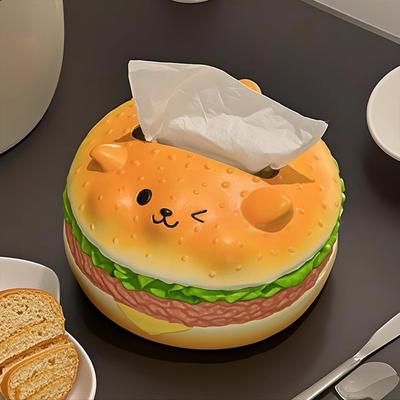 Figure Model Burger Dog Tissue Box Decorative Collectible Cute Tissue Box Ornament Cartoon Anime Hamburger Fun Tissue Box